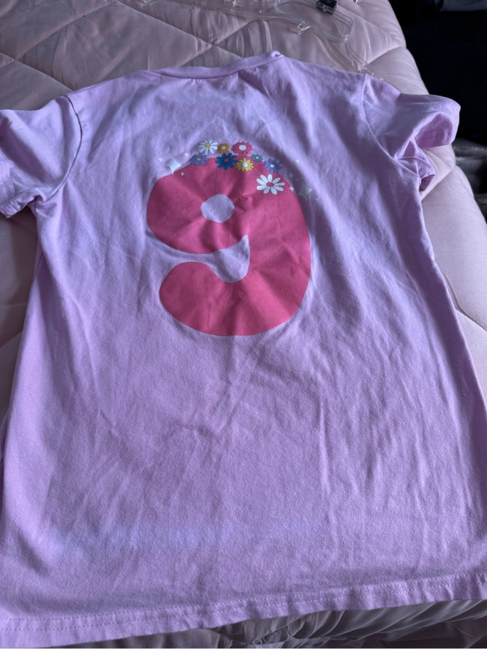 Girls' Pink Number 9 Tee with Floral Accent